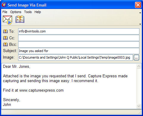 Capture Express email dialog screenshot